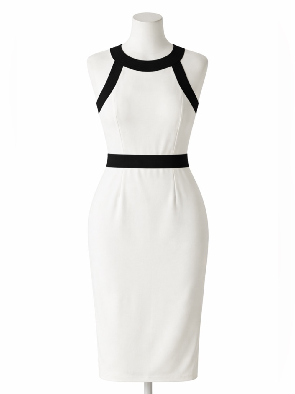 H&M White Black Colorblock Sleeveless Halter Midi Dress Bodycon